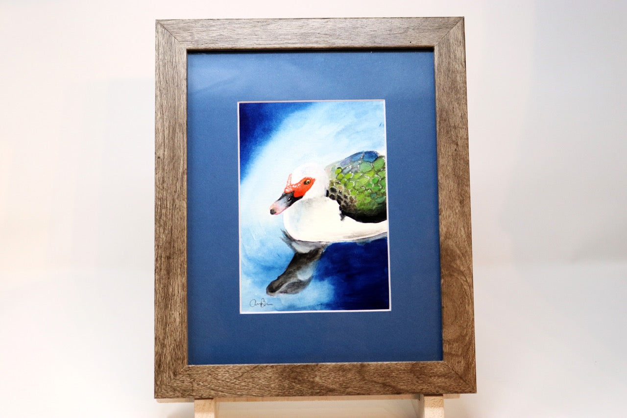 Amanda Bolduc - Duck on Blue Watercolor & Gouache