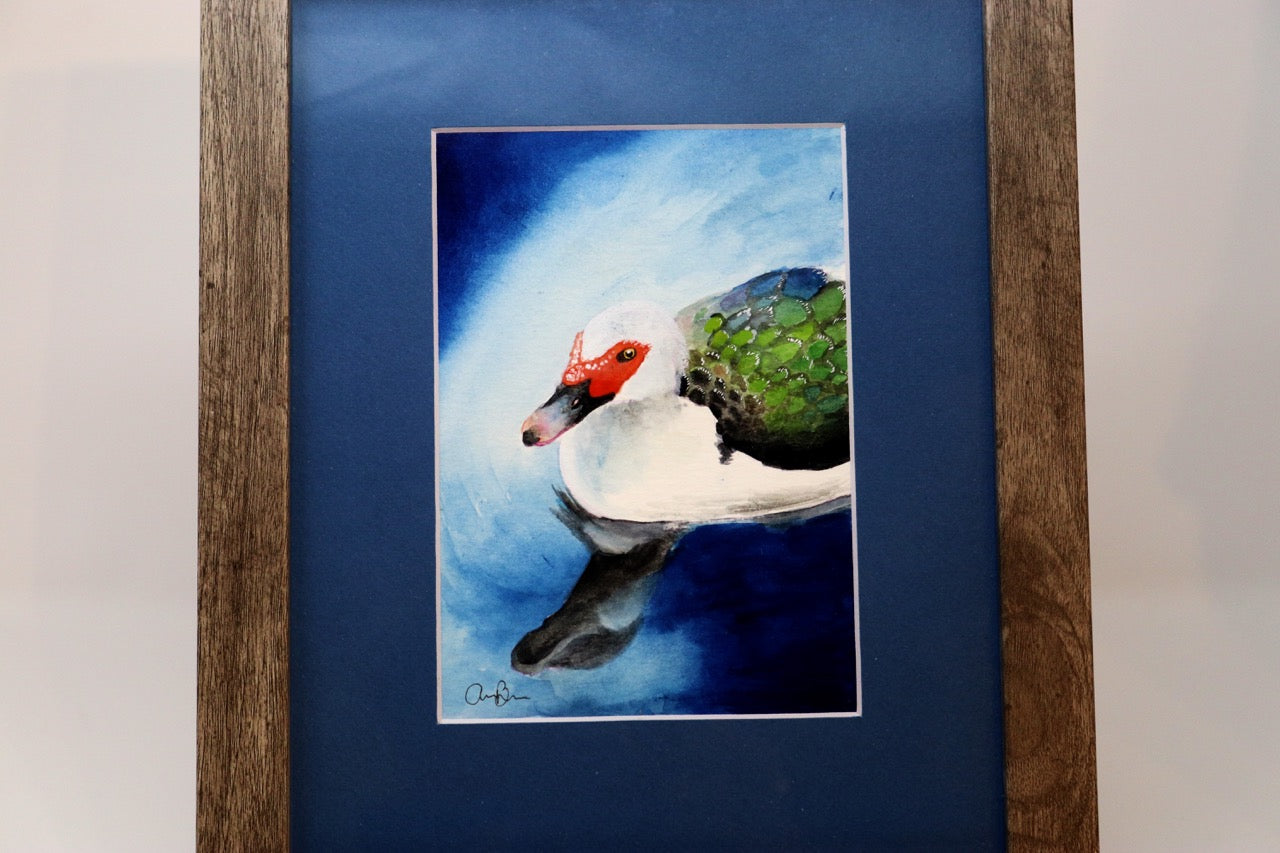 Amanda Bolduc - Duck on Blue Watercolor & Gouache