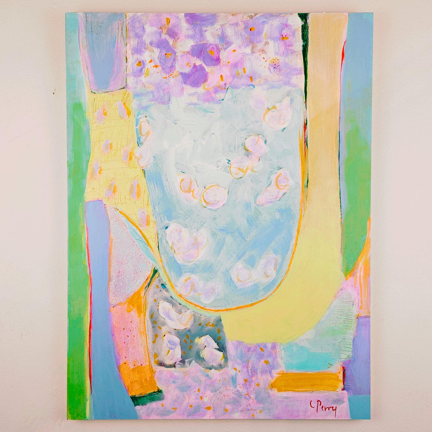 Liz Perry - "Hydrangeas Garden Path 18"x24" Acrylic on Wood