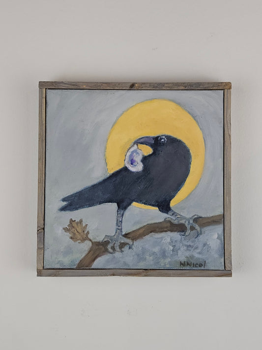 Nancy Nicol - Bandit Crow - 8"x8" Oil Painting