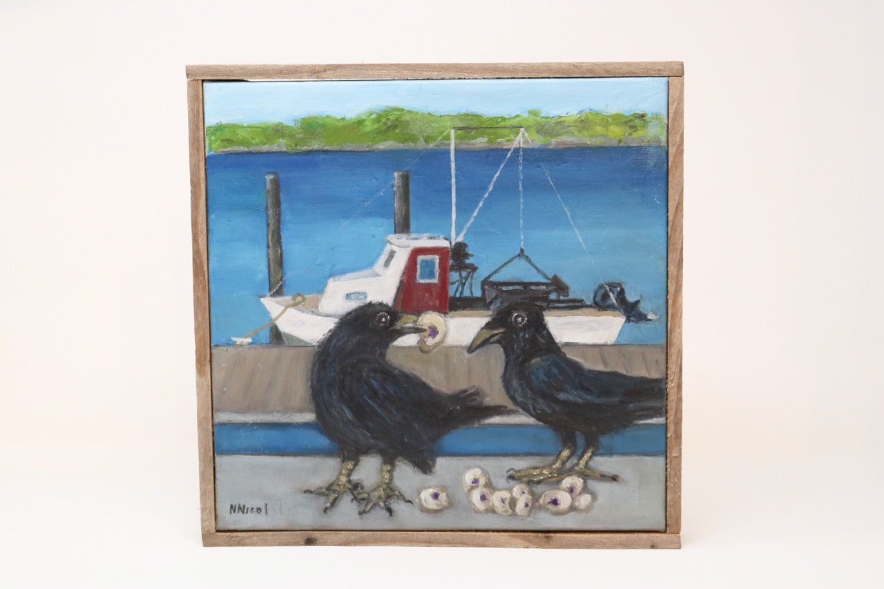 Nancy Nicol - Crows at the Harbor - 10"X10" Oil Painting