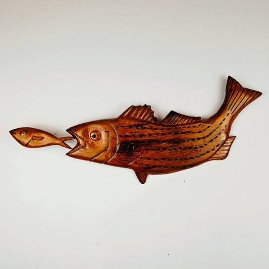 Andy Koch - Stripe Bass with Bait Fish - Reclaimed Wood Carving