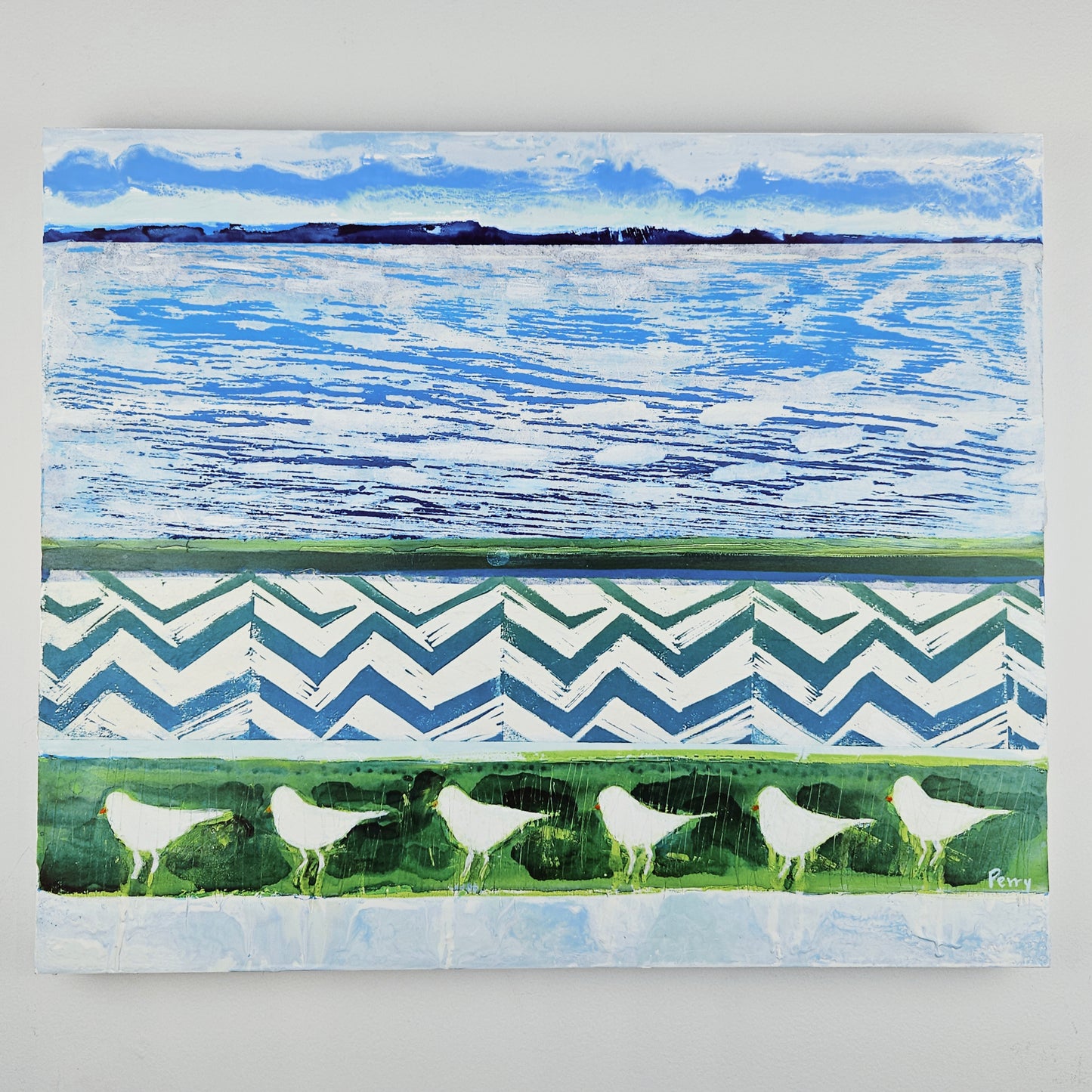 Liz Perry - "Plovers on Parade" 20"x24" Mixed Media