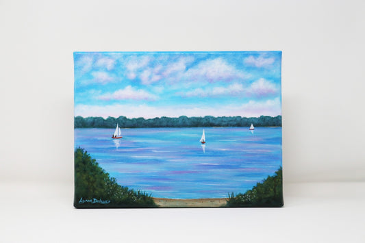 Lynne Delaney - Sailing Great Pond - 9x17 Acrylic