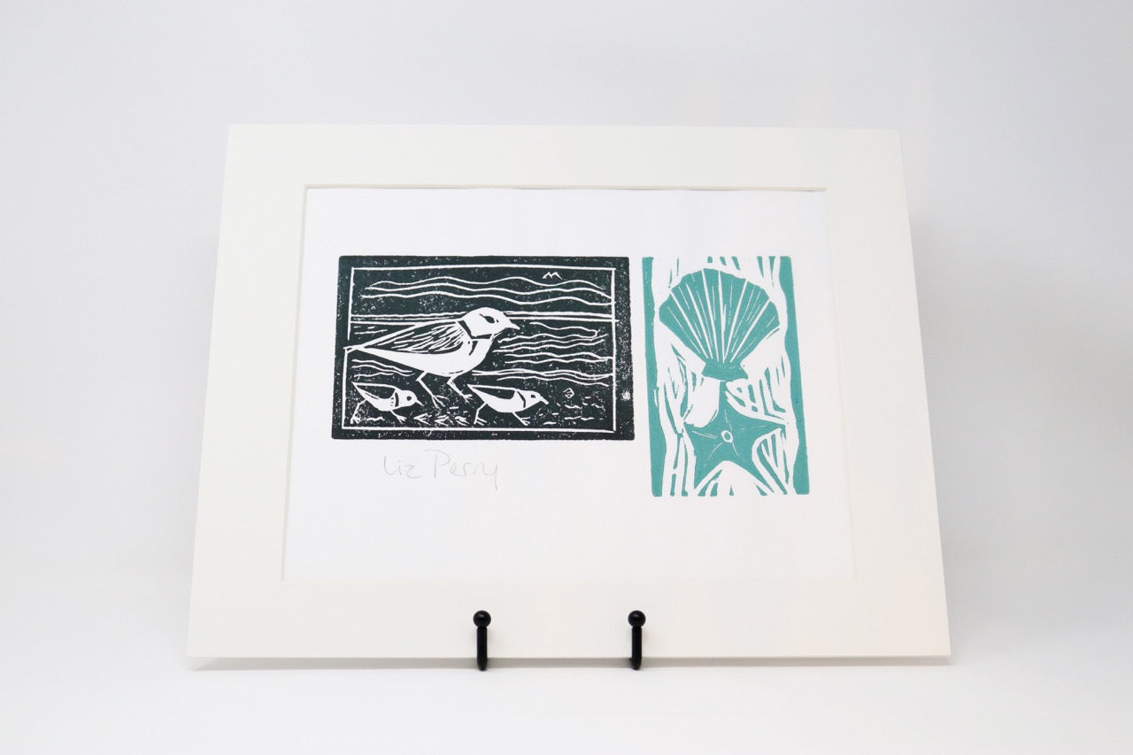 Liz Perry - Lino Print Plover & Shell