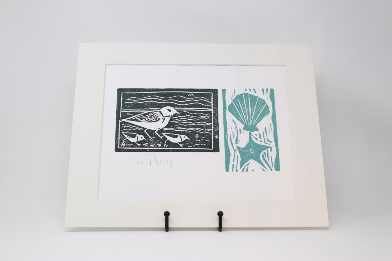 Liz Perry - Lino Print Plover & Shell