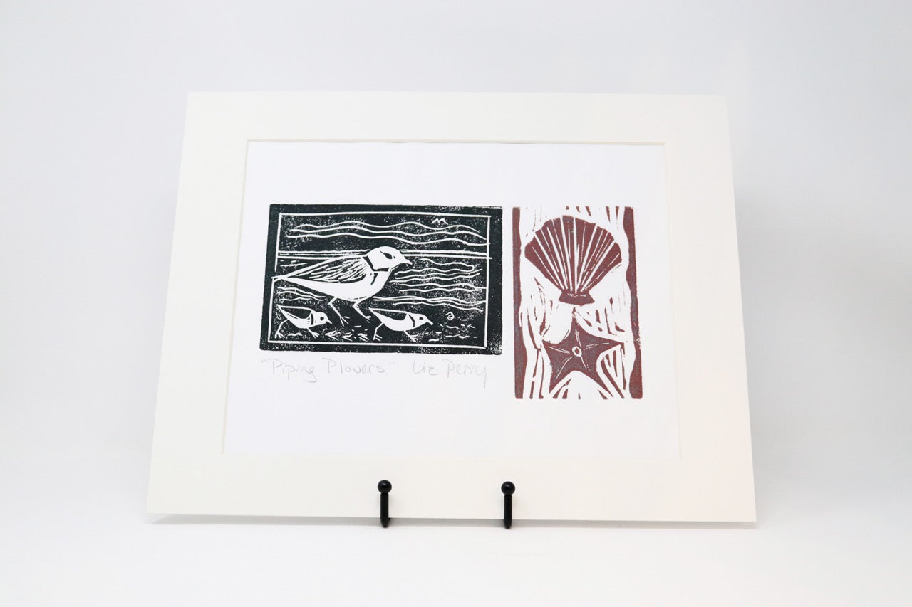 Liz Perry - Lino Print Plover & Shell